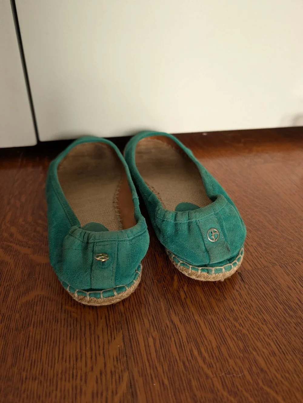 Giorgio Armani Teal Suede Espadrille Ballerina Flats Women's 39 8.5